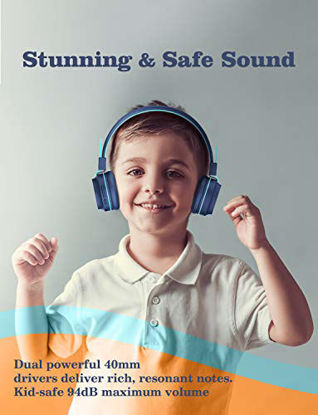 Picture of iClever BTH03 Kids Headphones, Colorful LED Lights Kids Wireless Headphones with MIC, 25H Playtime, Stereo Sound, Bluetooth 5.0, Foldable, Childrens Headphones on Ear for Study Tablet Airplane, Blue