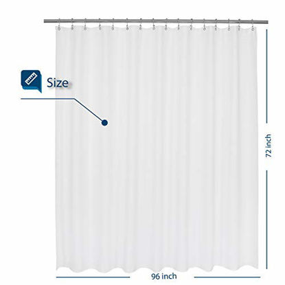 Picture of Wide Fabric Shower Curtain Waffle Weave 96 Width by 72 Height inches, Hotel Collection, 230 GSM Heavyweight, Water Repellent, Machine Washable, White Pique Pattern Bathroom Curtain, 96x72