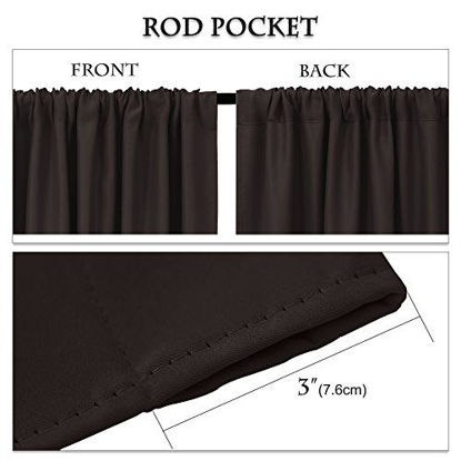Picture of PONY DANCE Kitchen Curtain Panels - Blackout Window Drapes Room Darkening Short Curtains Home Decoration Window Coverings with Rod Pocket, W 52 x L 45 inches, Chocolate Brown, 2 PCs