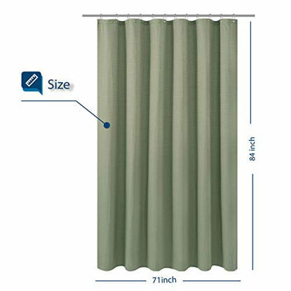 Picture of Barossa Design Extra Long Fabric Waffle Weave Shower Curtain 84 inch Height, Hotel Luxury Spa, Water Repellent, 230gsm Heavy Duty, Machine Washable, Sage Green Pique Pattern, 71x84