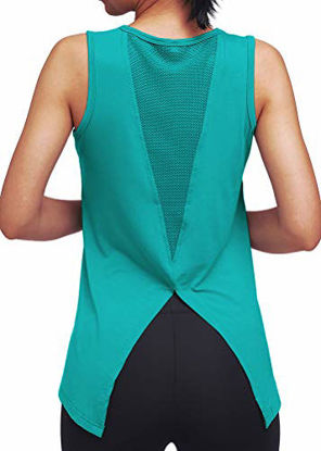 Picture of Mippo Workout Tops for Women Yoga Tops Tie Back Workout Tennis Hiking Yoga Shirts Athletic Exercise Racerback Tank Tops Loose Fit Muscle Tank Exercise Gym Running Tops for Women Blue Green S