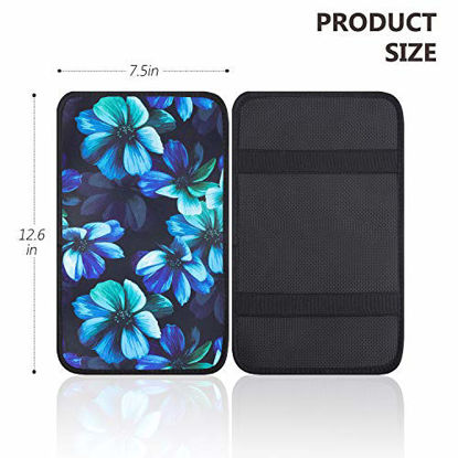 Picture of YR Vehicle Center Console Armrest Cover Pad, Universal Fit Soft Comfort Center Console Armrest Cushion for Car, Stylish Pattern Design Car Armrest Cover, Aqua Flower