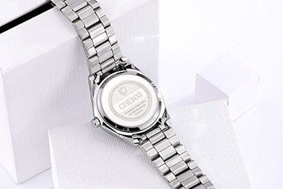 Picture of Women's Classic Fashion Silver Stainless Steel Watches Waterproof Date Luminous Lady Dress Wrist Watch(Pink)