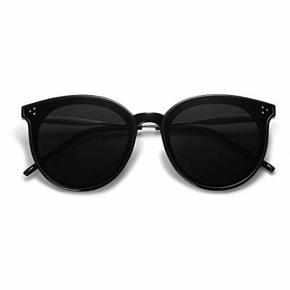 Picture of SOJOS Fashion Round Sunglasses for Women with Rivet Plastic Frame DOLPHIN SJ2068 with Black Frame/Pink Mirrored Lens