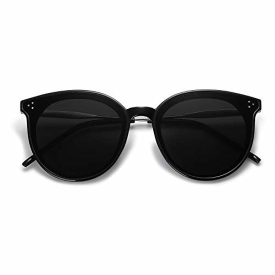 Picture of SOJOS Fashion Round Sunglasses for Women with Rivet Plastic Frame DOLPHIN SJ2068 with Black Frame/Pink Mirrored Lens