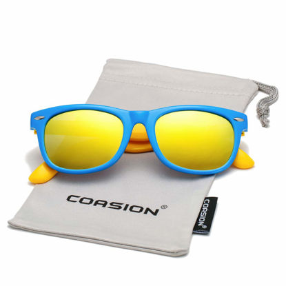 Picture of Kids Polarized Sunglasses TPEE Rubber Flexible Shades for Girls Boys Age 3-10 (Blue Frame/Gold Mirror Lens)