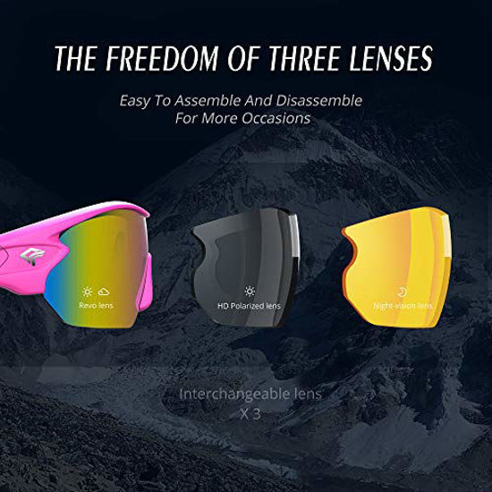 GetUSCart- TOREGE Polarized Sports Sunglasses with 3 Interchangeable Lenes  for Men Women Cycling Running Driving Fishing Golf Baseball Glasses TR02  (Pink&White&Purple Lens)