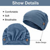 Picture of 3 Pieces Bouffant Caps with Buttons Unisex Stretchy Headband Turban with Ear Loop Holder Buttons for Women (Lake Blue, Deep Pink, Blue)