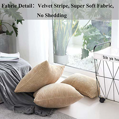 Picture of Home Brilliant Decor Supersoft Striped Velvet Corduroy Decorative Throw Toss Pillowcase Cushion Cover for Chair, Taupe, 2 Pack(50x50 cm, 20inch)