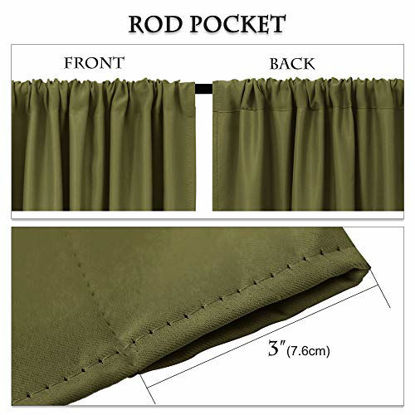 Picture of PONY DANCE Kitchen Curtains Short - Thermal Insulated Window Treatments Blackout Curtain Panels with Rod Pocket Xmas Home Decor for Bathroom, Wide 52 by Long 45 inch, Olive Green, 2 Pieces