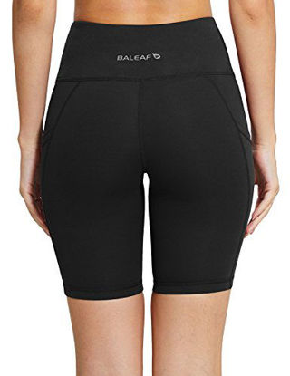 Picture of BALEAF Women's 8" High Waist Biker Workout Yoga Running Compression Exercise Shorts Side Pockets Black Size XS