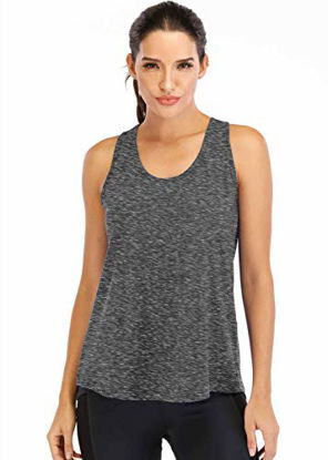 Picture of Fihapyli Workout Tops for Women Loose fit Racerback Tank Tops for Women Mesh Backless Muscle Tank Running Tank Tops Workout Tank Tops for Women Yoga Tops Athletic Exercise Gym Tops Gray S