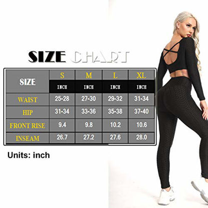 Picture of FITTOO Women's High Waist Leggings Tummy Control Scrunched Booty Tight Workout Running Butt Lift Textured Pants Side Pocket Black Medium