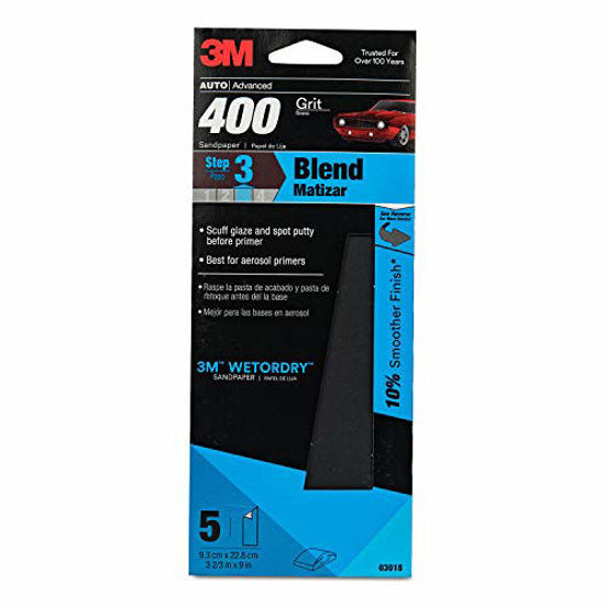 Picture of 3M Auto Advanced Wetordry Sandpaper, 03018, 400 Grit, 3 2/3 inch x 9 inch, Packaging May Vary