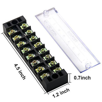 Picture of 12 pcs (4 Sets) Terminal Block - 4 pcs 8 Positions 600V 25A Dual Row Screw Terminals Strip with Cover + 8 pcs 400V 25A 8 Positions Pre-Insulated Terminal Barrier Jumper Strips Black & Red by MILAPEAK