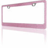 Picture of BLVD-LPF OBEY YOUR LUXURY Popular Bling 7 Row Pink Color Crystal Metal Chrome License Plate Frame with Screw Caps - 2 Frames