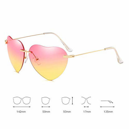 Picture of Dollger Heart Sunglasses for Women Thin Metal Frame Lovely Heart Style pink and yellow lens