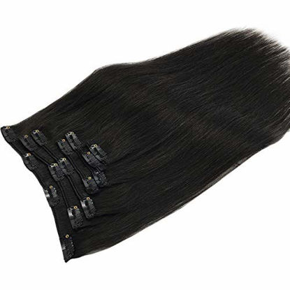 Picture of GOO GOO Hair Extensions Clip in Human Hair Natural Black 14 Inch 120g 7pcs Remy Clip in Hair Extensions Real Natural Hair Straight Thick