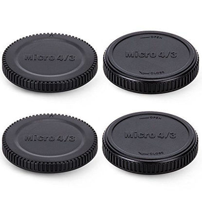 Picture of 2 Pack Micro 4/3 Mount Body Cap Cover & Rear Lens Cap for Panasonic G9 G7 G85 G95 GH5 GH5S GH4 GH3 GX9 GX8 GX85 GF9 GF10 Olympus OM-D E-M1 E-M5 E-M10 E-M1X Pen E-PL10 E-PL9 E-PL8 E-PL7 E-P3 and More