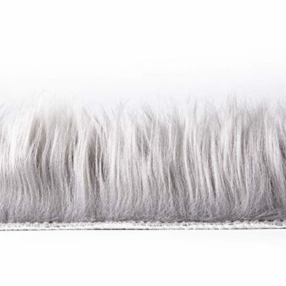 Picture of Ashler Ultra Soft Fluffy Area Rug Faux Fur Sheepskin Carpet Chair Couch Cover for Bedroom Floor Sofa Living Room, Grey 2 x 3 Feet