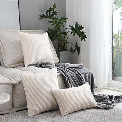 Picture of Home Brilliant Decor Decorative Striped Corduroy Solid Cushion Cover Throw Oblong Pillowcase for Sofa Kids Toddler, 12 x 20, Set of 2, Creamy White