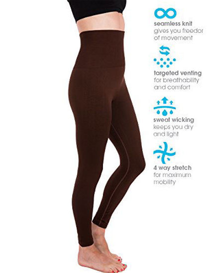 GetUSCart- Homma Activewear Thick High Waist Tummy Compression Slimming  Body Leggings Pant (Small, Brown)