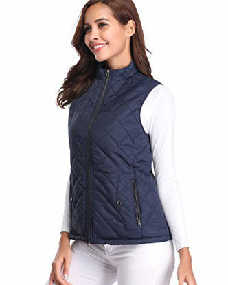Picture of fuinloth Women's Padded Vest, Stand Collar Lightweight Zip Quilted Gilet Dark Blue L