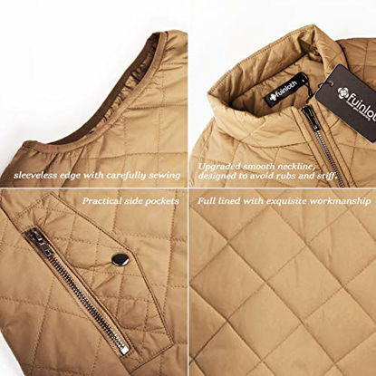 Picture of fuinloth Women's Padded Vest, Stand Collar Lightweight Zip Quilted Gilet Camel XS