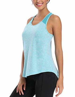 Picture of Aeuui Workout Tops for Women Mesh Racerback Tank Yoga Shirts Gym Clothes Lake Blue