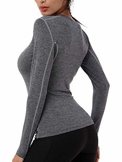 Neleus Women's 3 Pack Dry Fit Athletic Compression Long Sleeve T  Shirt,8019,Black/Grey/Rosy Brown,US XL,EU 2XL