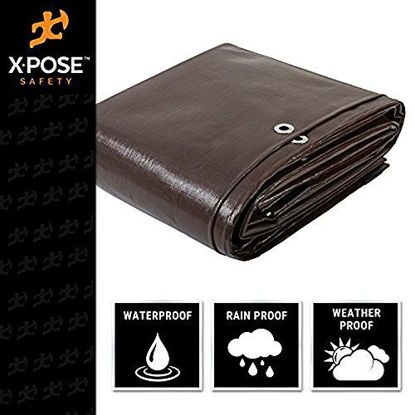 Picture of 15' x 40' Super Heavy Duty 16 Mil Brown Poly Tarp Cover - Thick Waterproof, UV Resistant, Rot, Rip and Tear Proof Tarpaulin with Grommets and Reinforced Edges - by Xpose Safety