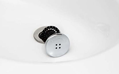 Picture of SinkShroom Chrome Edition Revolutionary Bathroom Sink Drain Protector Hair Catcher, Strainer, Snare, Black