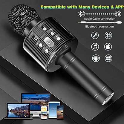 Picture of Karaoke Microphone for Kids, FISHOAKY 3 in 1 Portable Wireless Bluetooth Microphone Speaker Music Singing Voice Recording Karaoke Machine with Android/IOS for Home KTV Player Outdoor
