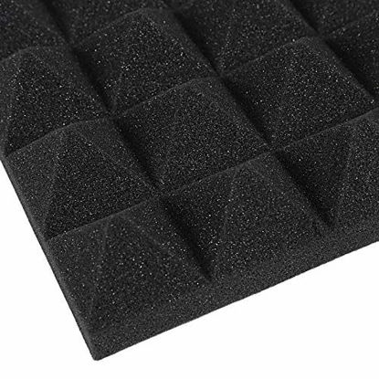 Picture of Acoustic Sound Foam Panels, 2" X 12" X 12" Soundproofing Treatment Studio Wall Padding Sound Absorbing Pyramid Acoustic Treatment (24 PACK, Black+Grey)