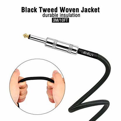 Picture of Guitar Instrument Cable 1/4 inch Color Tweed Jacket Instrument Cable 10 ft for Electric Guitar, Bass Guitar, Electric Mandolin- Single (Black+Straight)