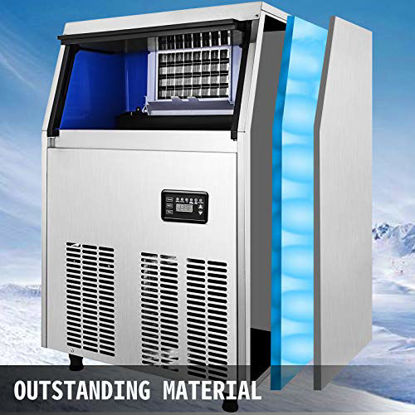 Picture of VEVOR 110V Commercial Ice Maker 110-120LBS/24H with 33LBS Bin, Full Heavy Duty Stainless Steel Construction, Automatic Operation, Clear Cube for Home Bar, Include Water Filter, Scoop, Connection Hose