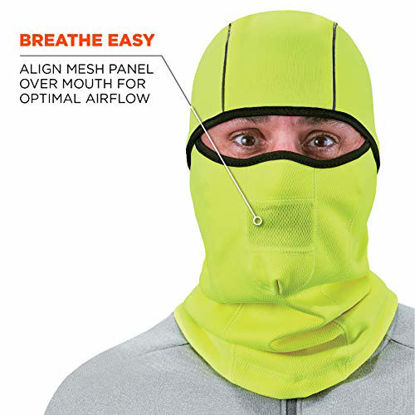Picture of Ergodyne N-Ferno 6823 Balaclava Ski Mask, Wind-Resistant Face Mask, Hinged Design to Wear as Neck Gaiter, High Visibility Lime