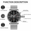 Picture of Mens Watch Fashion Sleek Minimalist Quartz Analog Mesh Stainless Steel Waterproof Chronograph Watches, Auto Date in Black Face, Color: Silver Black