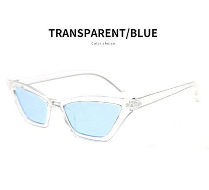 Picture of Thin Small Frame Skinny Cat Eye Retro Vintage Sunglasses for Women Colorful Mini Narrow Square Cateye Sunglasses by W&Y YING (blue)