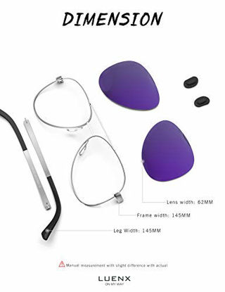 Picture of LUENX Aviator Sunglasses for Women Men Polarized - UV 400 Protection Purple Mirrored Lens Metal Frame with Accessories