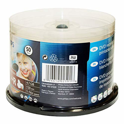 Picture of Philips White Inkjet Printable 16X DVD+R Media 50 Pack in Cake Box (DR4I6B50F/17)