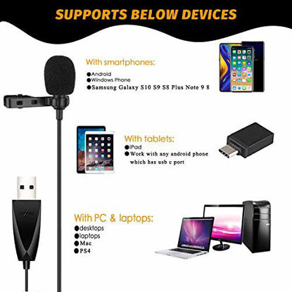 Picture of USB Lavalier Lapel Microphone, ZAFFIRO Clip-on USB Computer Microphone Plug & Play Omnidirectional Mic for PC, Laptop, Mac, PS4. Perfect for Video Recording,Skype, Streaming, Podcasting