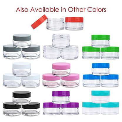 Picture of Beauticom 20 gram/20ml Empty Clear Small Round Travel Container Jar Pots with Lids for Make Up Powder, Eyeshadow Pigments, Lotion, Creams, Lip Balm, Lip Gloss, Samples (48 Pieces, Red)