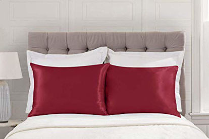 Picture of ShopBedding Luxury Satin Pillowcase for Hair - King Satin Pillowcase with Zipper, Red (Pillowcase Set of 2) - Blissford