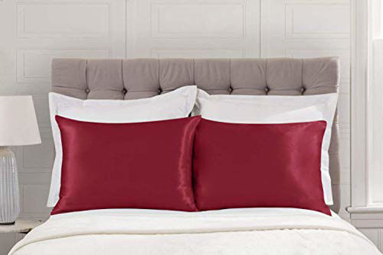 Picture of ShopBedding Luxury Satin Pillowcase for Hair - King Satin Pillowcase with Zipper, Red (Pillowcase Set of 2) - Blissford