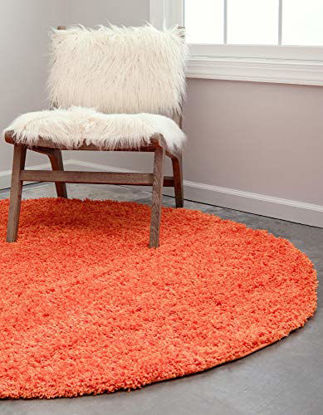 Picture of Unique Loom Solo Solid Shag Collection Modern Plush Tiger Orange Round Rug (8' 2 x 8' 2)