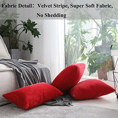 Picture of Home Brilliant Decorative Striped Corduroy Solid Cushion Cover Throw Oblong Pillowcase for Kids Toddler, 12 x 20, Set of 2, Red