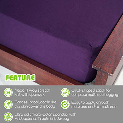 Picture of COSMOPLUS Fitted Sheet Full Fitted Sheet OnlyNo Flat Sheet or Pillow Shams,4 Way Stretch Micro-Knit,Snug Fit,Wrinkle Free,for Standard Mattress and Air Bed Mattress from 8 Up to 14,Purple