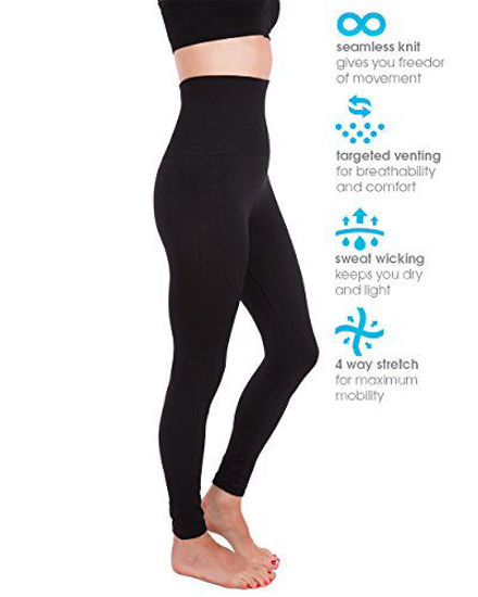 GetUSCart- Homma Activewear Thick High Waist Tummy Compression Slimming  Body Leggings Pant (Medium, Black)