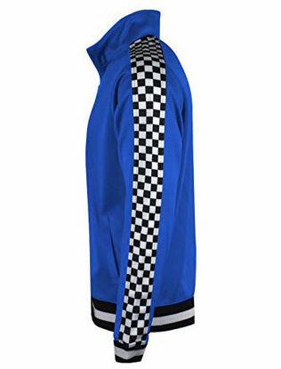 Picture of SCREENSHOTBRAND-F11854 Mens Urban Hip Hop Premium Track Jacket - Slim Fit Checker Taped Block Fashion Top-Royal-Xlarge